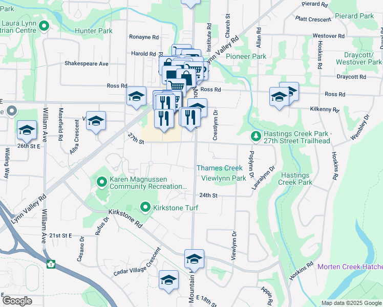 map of restaurants, bars, coffee shops, grocery stores, and more near 2665 Mountain Highway in Metro Vancouver