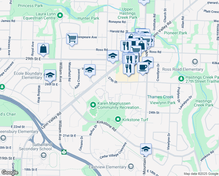 map of restaurants, bars, coffee shops, grocery stores, and more near 209 - 2620 Fromme Road in North Vancouver