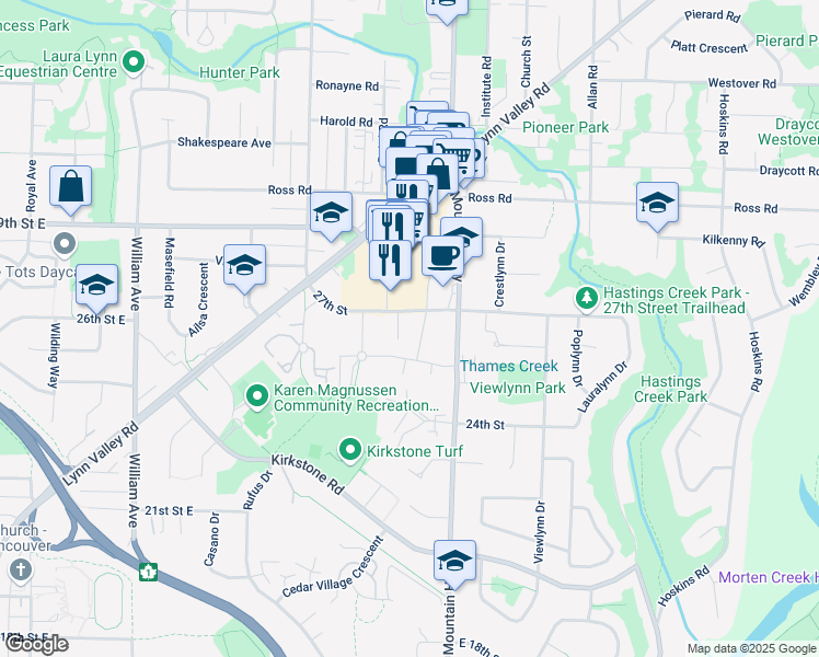 map of restaurants, bars, coffee shops, grocery stores, and more near in North Vancouver