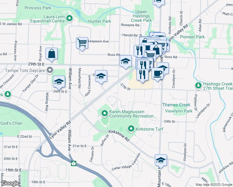 map of restaurants, bars, coffee shops, grocery stores, and more near 2655 Fromme Road in North Vancouver