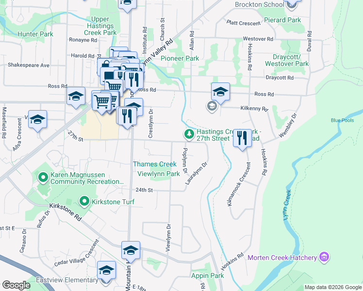 map of restaurants, bars, coffee shops, grocery stores, and more near 2693 Poplynn Drive in North Vancouver
