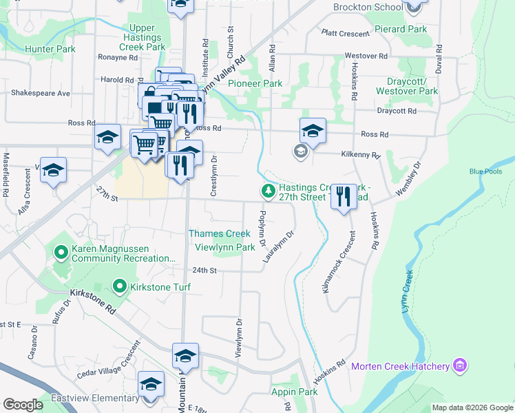 map of restaurants, bars, coffee shops, grocery stores, and more near 2693 Poplynn Drive in North Vancouver