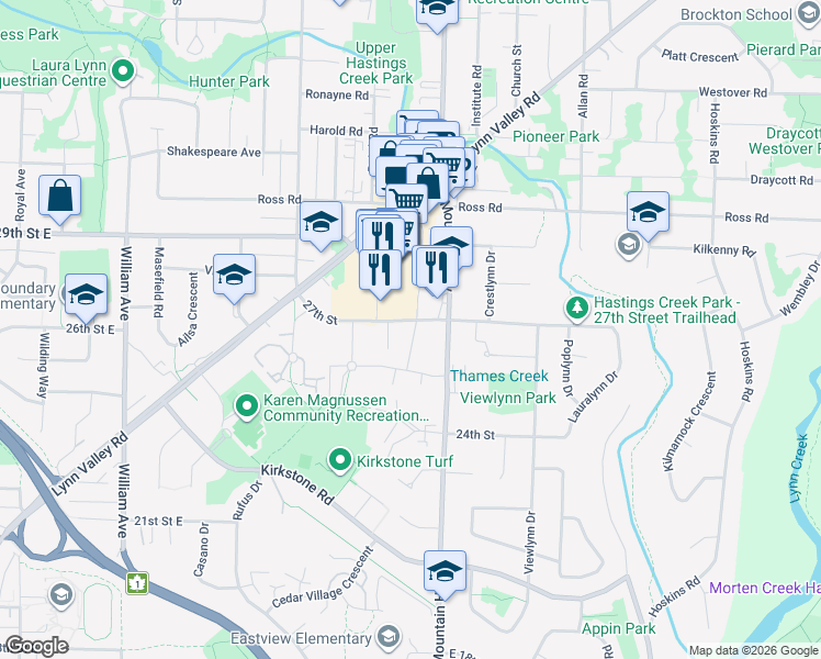 map of restaurants, bars, coffee shops, grocery stores, and more near in North Vancouver