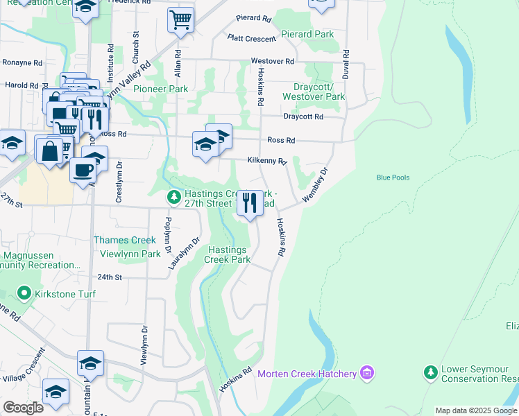 map of restaurants, bars, coffee shops, grocery stores, and more near 2704 Kilmarnock Crescent in North Vancouver