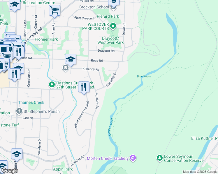 map of restaurants, bars, coffee shops, grocery stores, and more near 2762 Wembley Drive in North Vancouver