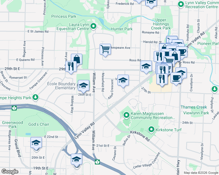map of restaurants, bars, coffee shops, grocery stores, and more near 2685 Ailsa Crescent in North Vancouver