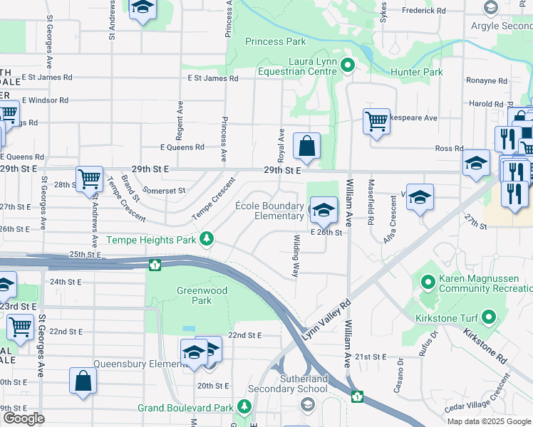 map of restaurants, bars, coffee shops, grocery stores, and more near 2806 Munday Place in North Vancouver
