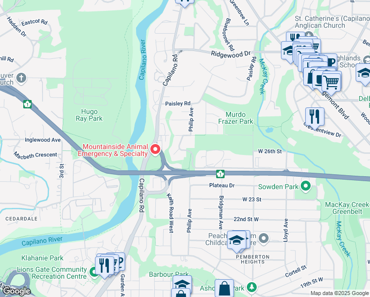 map of restaurants, bars, coffee shops, grocery stores, and more near 1420 Terrace Avenue in North Vancouver