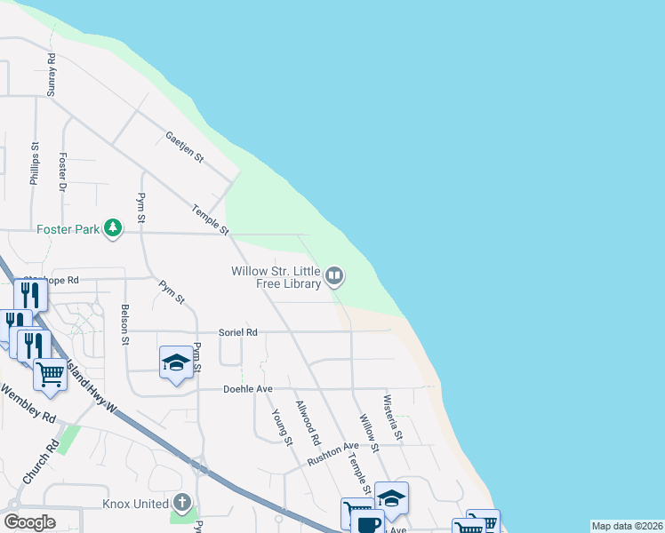 map of restaurants, bars, coffee shops, grocery stores, and more near 590 Willow Street in Parksville
