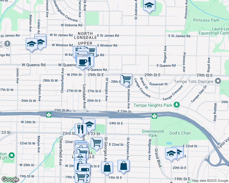 map of restaurants, bars, coffee shops, grocery stores, and more near in Vancouver