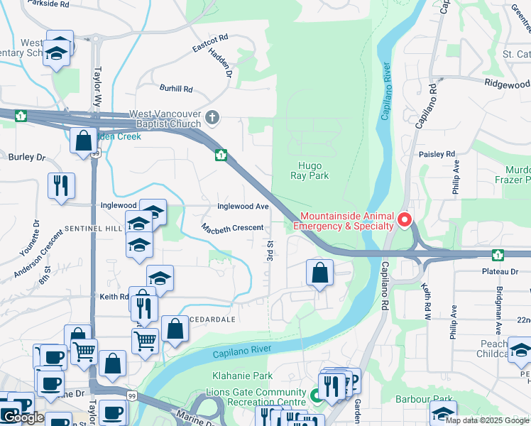 map of restaurants, bars, coffee shops, grocery stores, and more near 310 Inglewood Avenue in West Vancouver