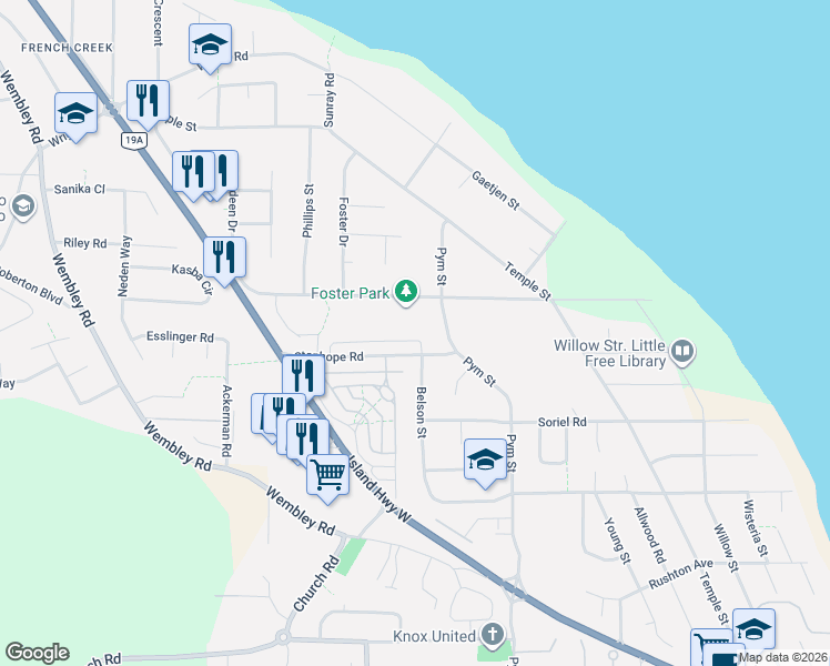 map of restaurants, bars, coffee shops, grocery stores, and more near 795 Parkside Crescent in Parksville