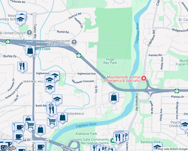 map of restaurants, bars, coffee shops, grocery stores, and more near 310 Macbeth Crescent in West Vancouver