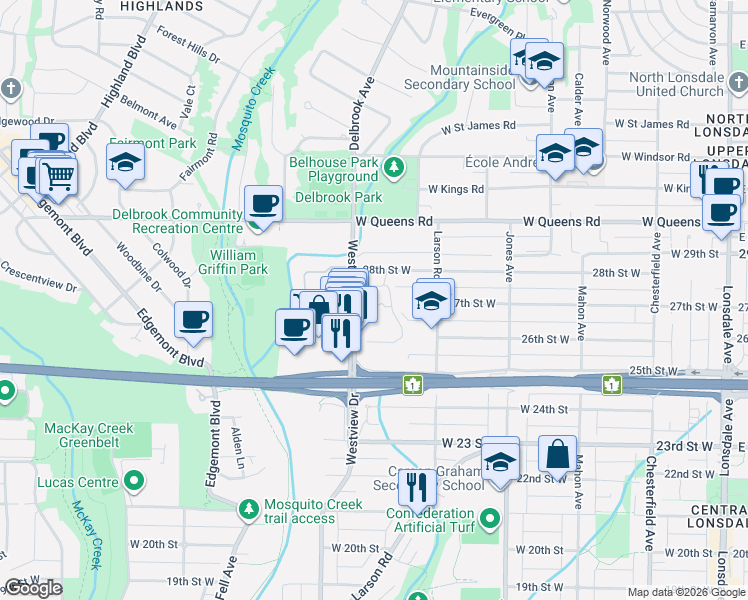 map of restaurants, bars, coffee shops, grocery stores, and more near in Vancouver