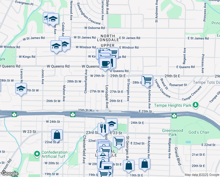 map of restaurants, bars, coffee shops, grocery stores, and more near 2710 Lonsdale Avenue in North Vancouver