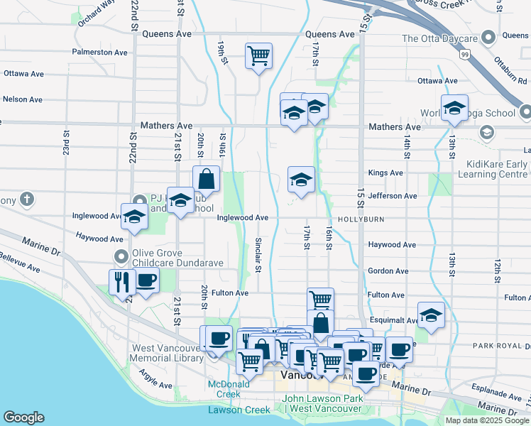 map of restaurants, bars, coffee shops, grocery stores, and more near in Vancouver