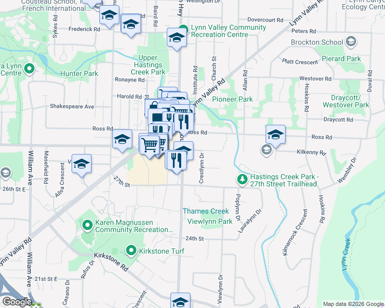 map of restaurants, bars, coffee shops, grocery stores, and more near 1323 29 Street in North Vancouver