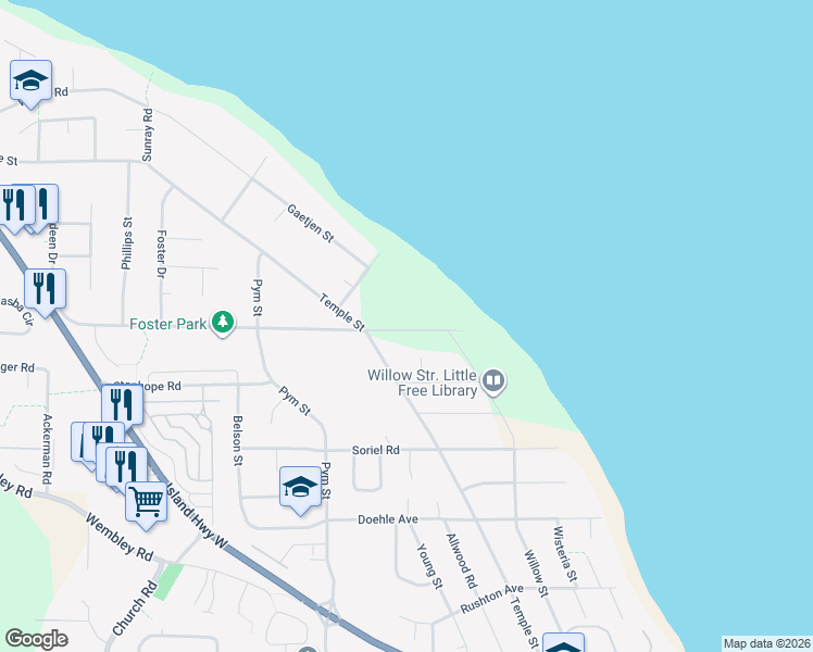 map of restaurants, bars, coffee shops, grocery stores, and more near 661 Sanderson Road in Parksville