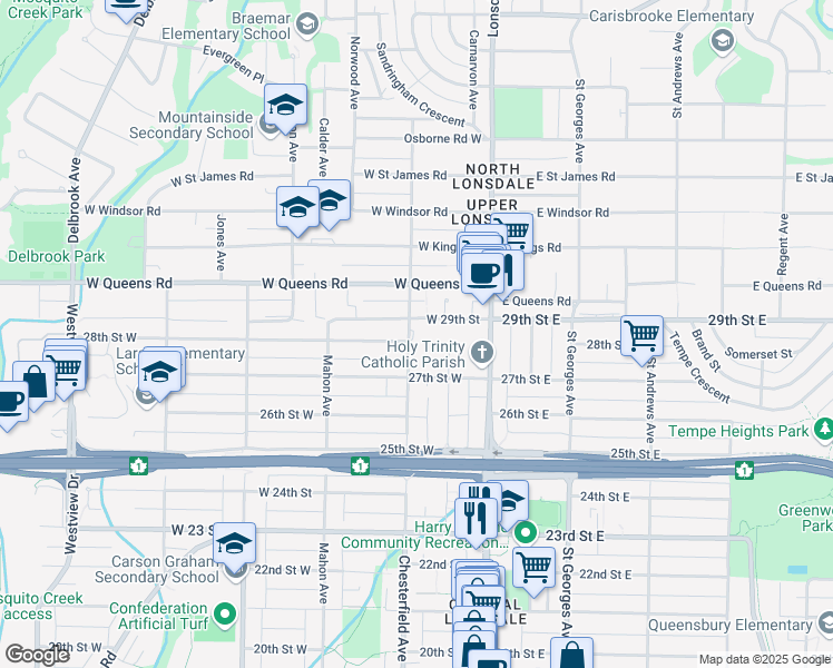 map of restaurants, bars, coffee shops, grocery stores, and more near 2800 Chesterfield Avenue in North Vancouver