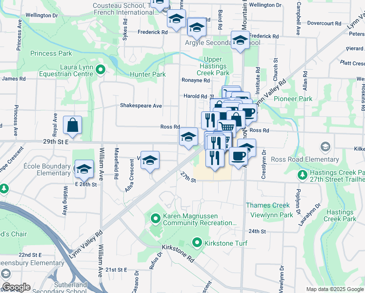 map of restaurants, bars, coffee shops, grocery stores, and more near 1133 East 26th Street in North Vancouver