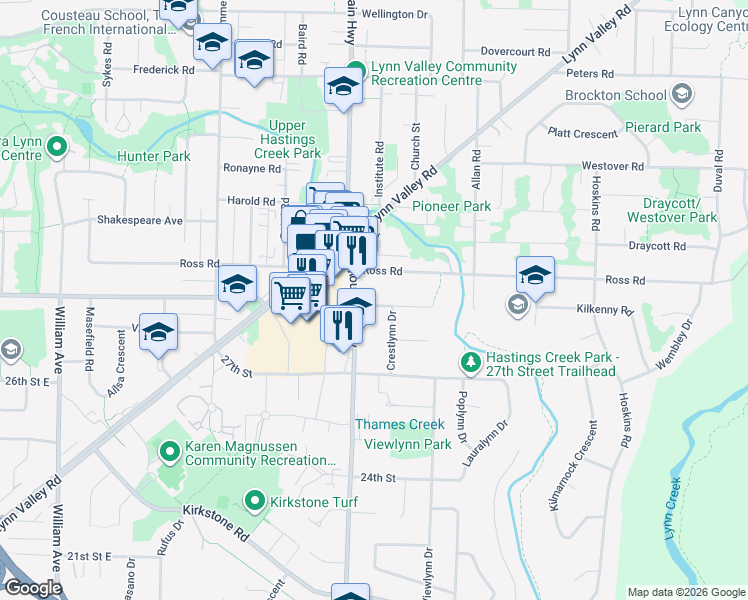 map of restaurants, bars, coffee shops, grocery stores, and more near 1323 East 29th Avenue in Vancouver