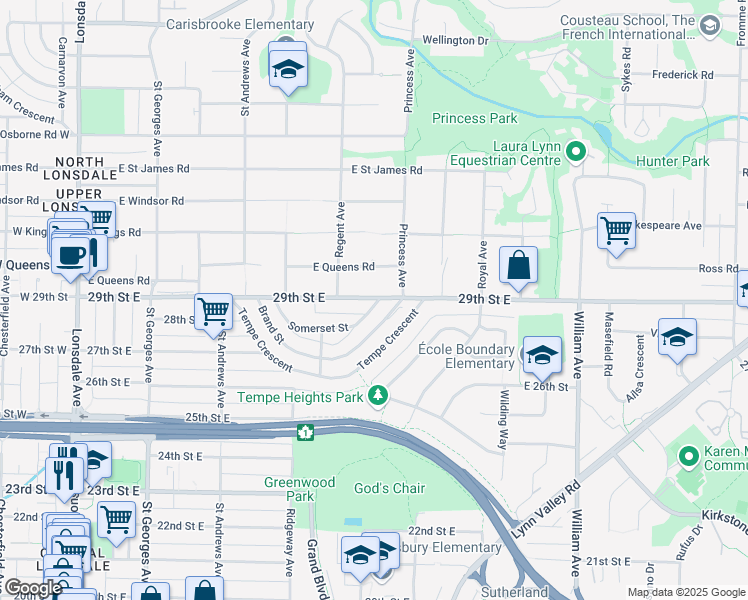 map of restaurants, bars, coffee shops, grocery stores, and more near in Vancouver