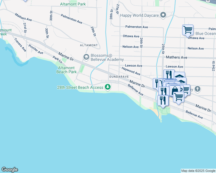 map of restaurants, bars, coffee shops, grocery stores, and more near 166 East 28th Avenue in Vancouver