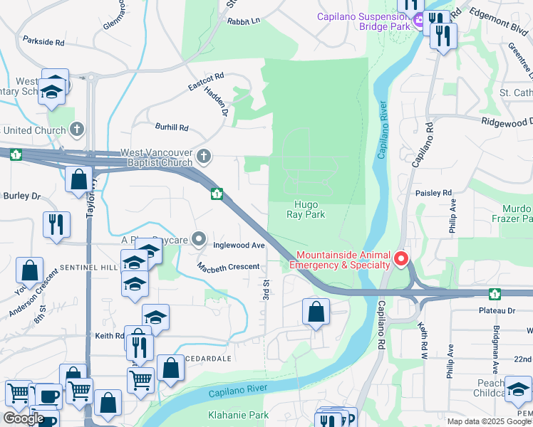 map of restaurants, bars, coffee shops, grocery stores, and more near 1271 3rd Street in West Vancouver