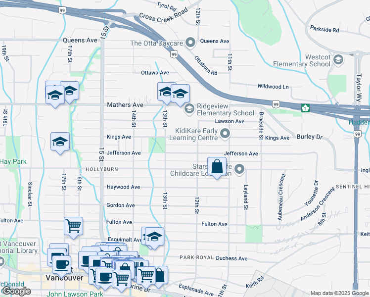 map of restaurants, bars, coffee shops, grocery stores, and more near in Vancouver