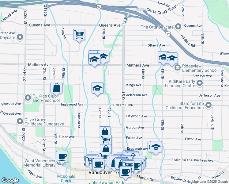 map of restaurants, bars, coffee shops, grocery stores, and more near in Vancouver