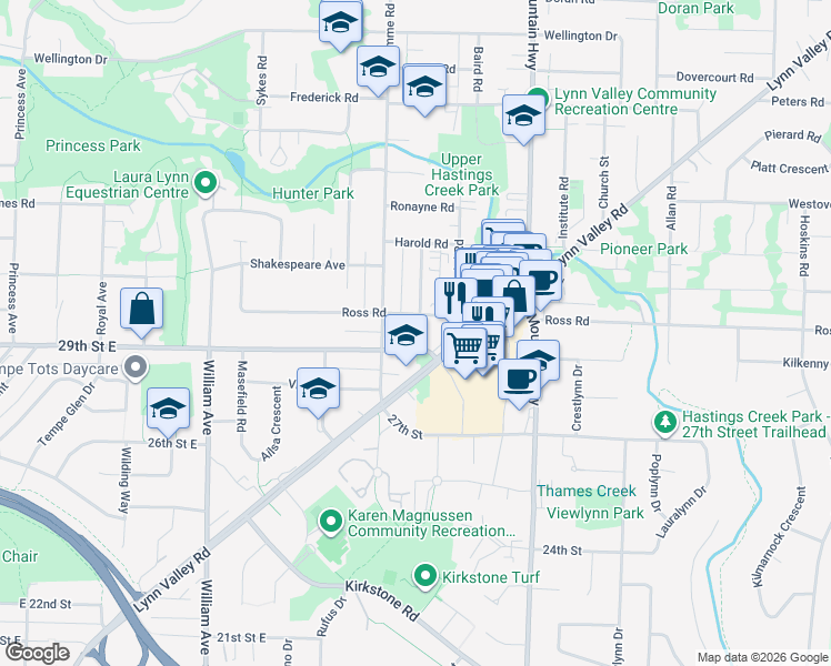 map of restaurants, bars, coffee shops, grocery stores, and more near 1150 East 29th Avenue in Vancouver