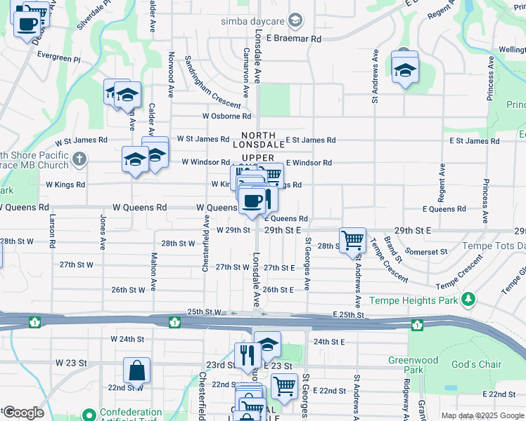 map of restaurants, bars, coffee shops, grocery stores, and more near 2996 Lonsdale Avenue in North Vancouver