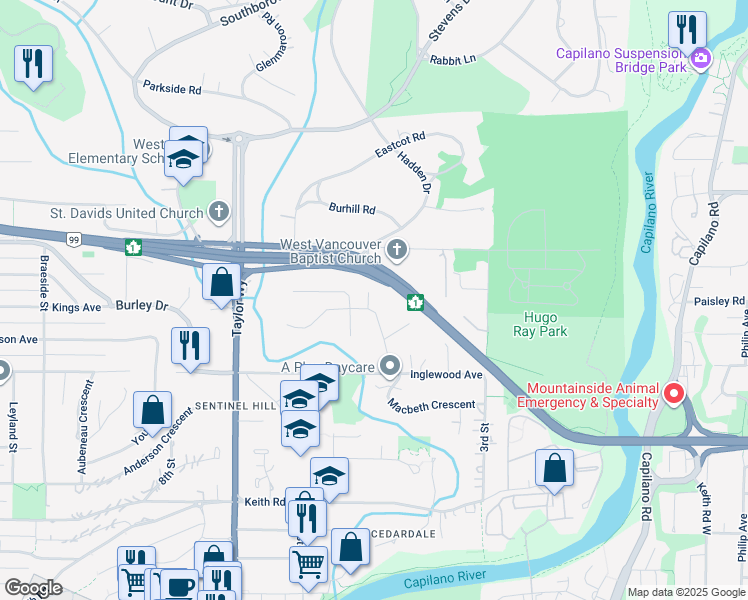 map of restaurants, bars, coffee shops, grocery stores, and more near 475 Newlands Road in West Vancouver