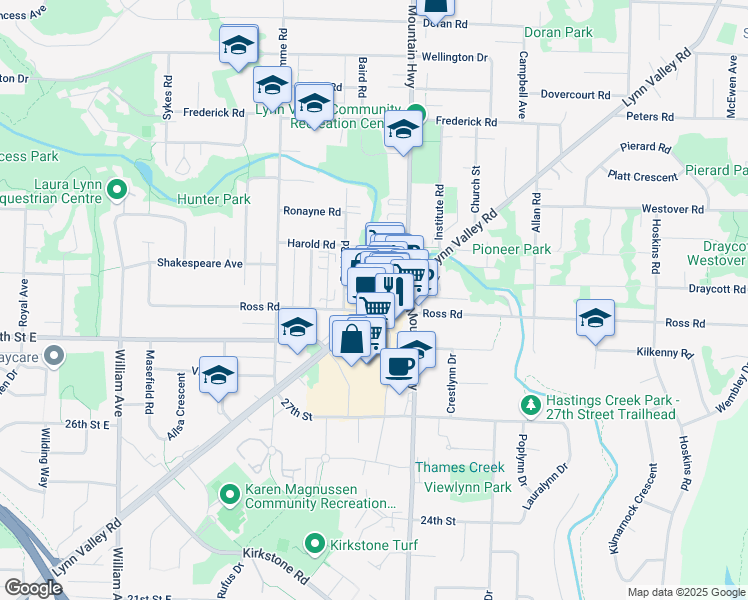 map of restaurants, bars, coffee shops, grocery stores, and more near 1246 Lynn Valley Road in North Vancouver