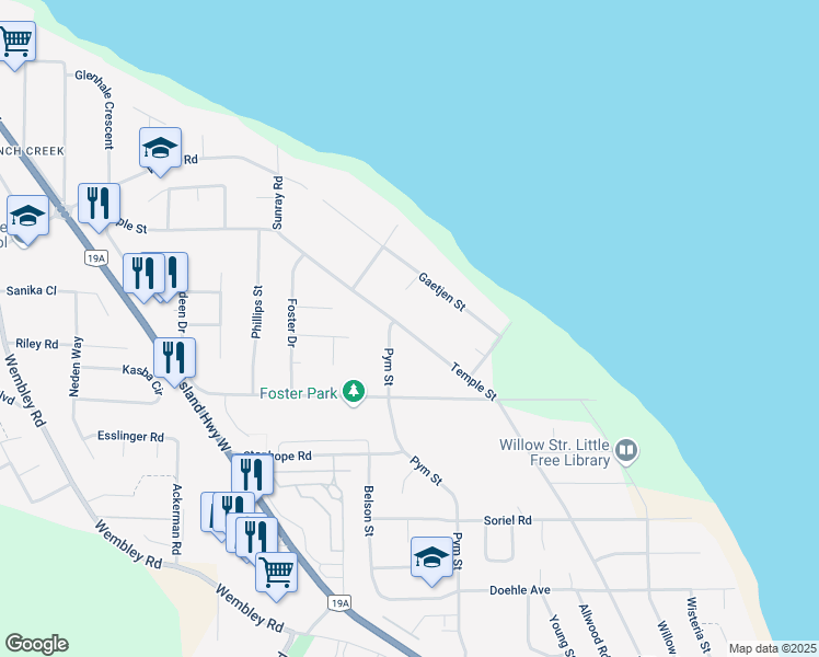 map of restaurants, bars, coffee shops, grocery stores, and more near 708 Temple Street in Parksville