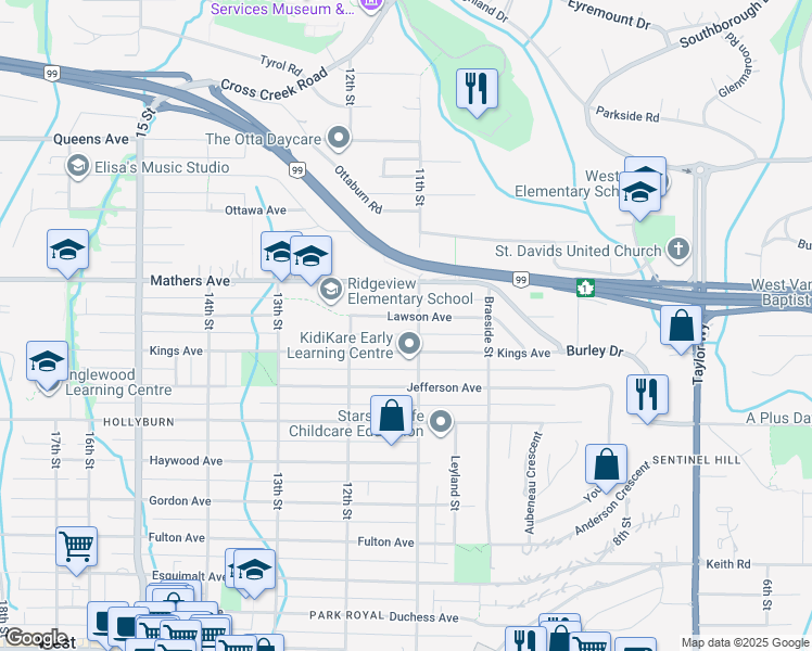 map of restaurants, bars, coffee shops, grocery stores, and more near 1116 Lawson Avenue in West Vancouver