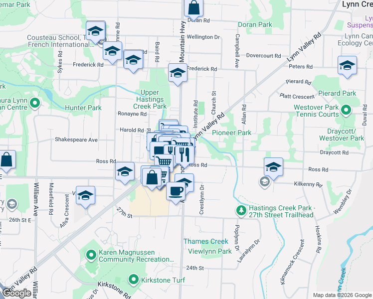 map of restaurants, bars, coffee shops, grocery stores, and more near in Metro Vancouver
