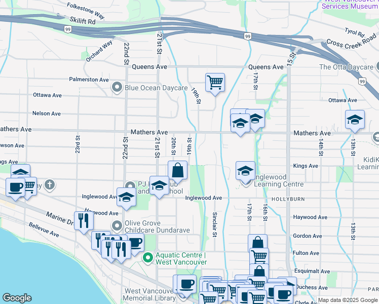 map of restaurants, bars, coffee shops, grocery stores, and more near in Vancouver