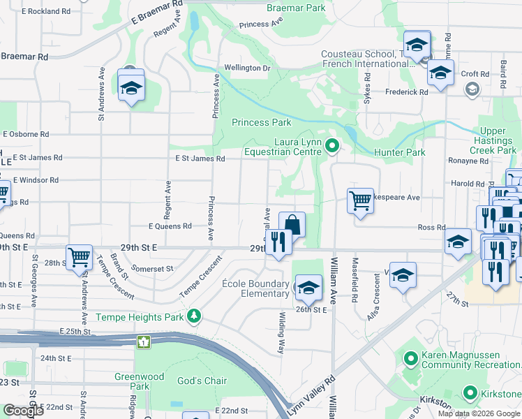 map of restaurants, bars, coffee shops, grocery stores, and more near in Vancouver