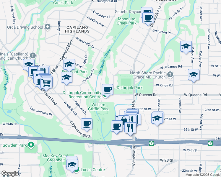 map of restaurants, bars, coffee shops, grocery stores, and more near 3061 Bewicke Avenue in North Vancouver
