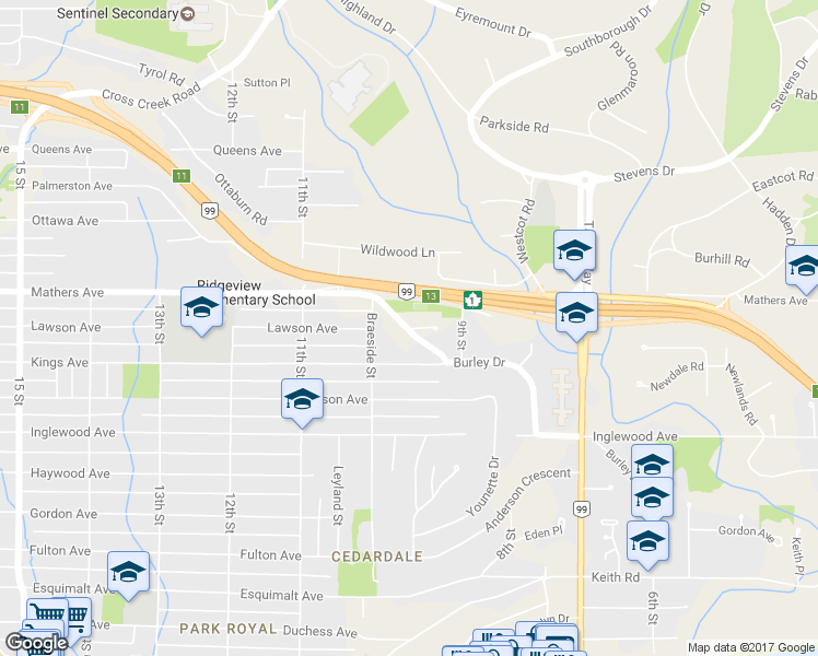 map of restaurants, bars, coffee shops, grocery stores, and more near 955 Lawson Avenue in West Vancouver