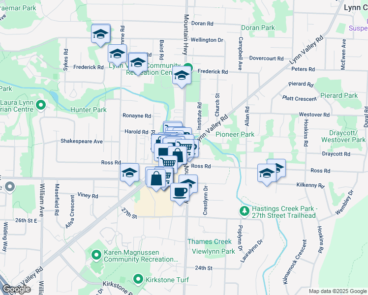 map of restaurants, bars, coffee shops, grocery stores, and more near in North Vancouver