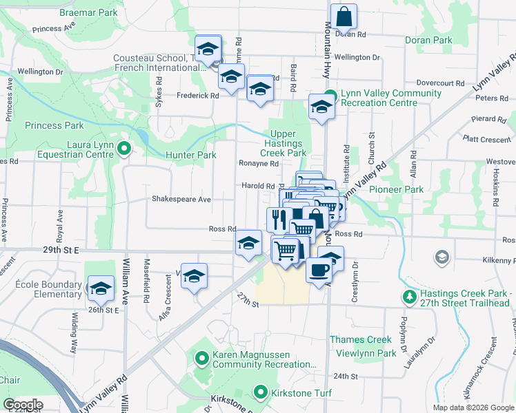 map of restaurants, bars, coffee shops, grocery stores, and more near 3003 Sunnyhurst Road in North Vancouver