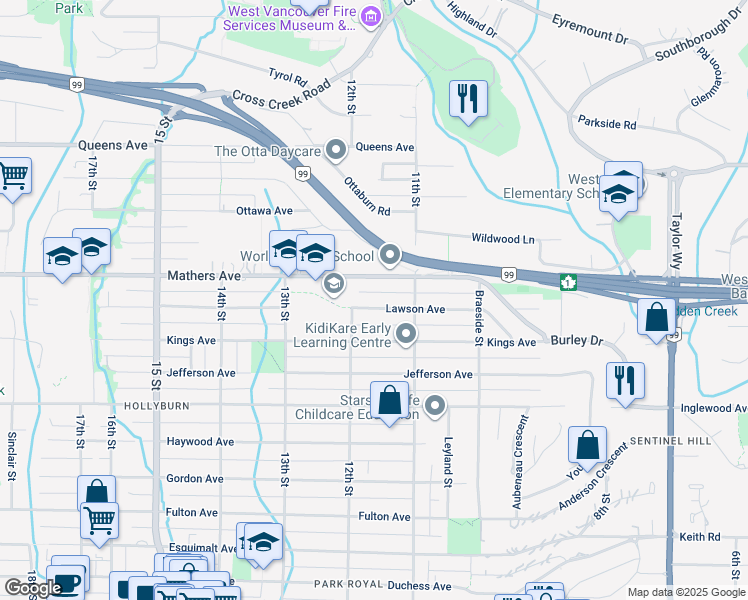 map of restaurants, bars, coffee shops, grocery stores, and more near in Vancouver