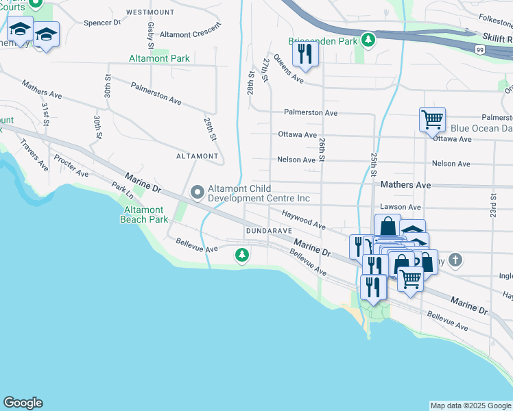 map of restaurants, bars, coffee shops, grocery stores, and more near 2756 Lawson Avenue in West Vancouver