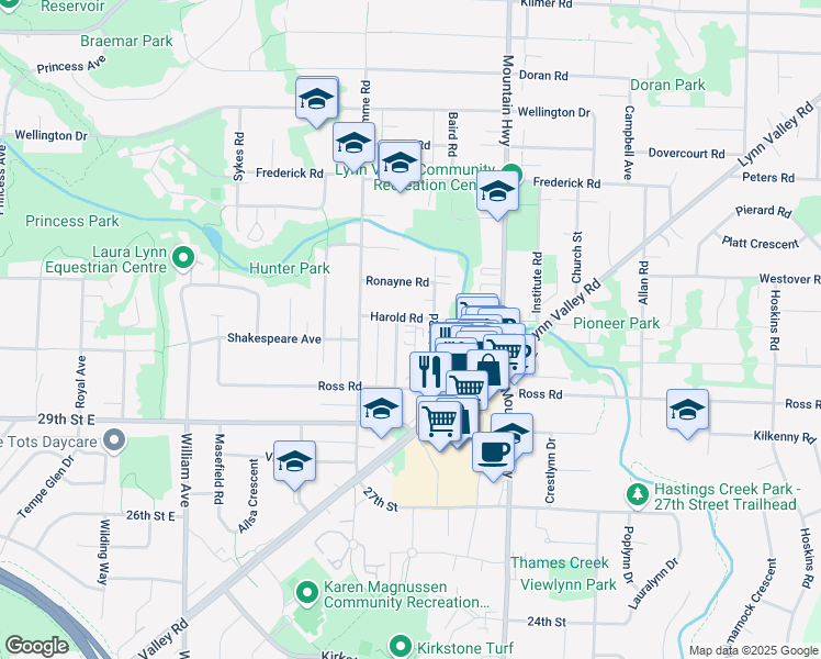 map of restaurants, bars, coffee shops, grocery stores, and more near 3150 Sunnyhurst Road in North Vancouver