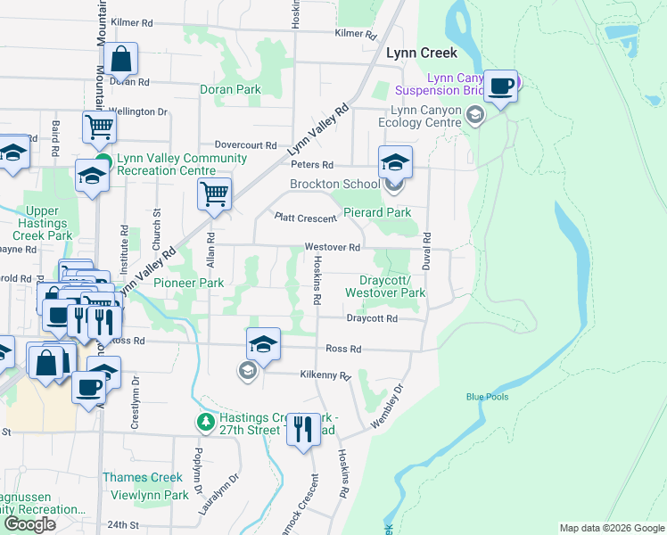 map of restaurants, bars, coffee shops, grocery stores, and more near 1720 Scott Road in North Vancouver