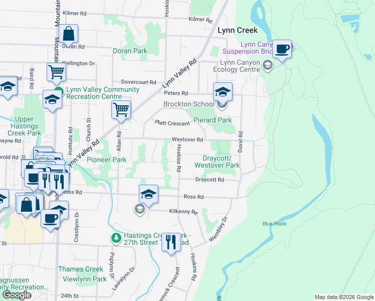 map of restaurants, bars, coffee shops, grocery stores, and more near 1720 Scott Road in North Vancouver