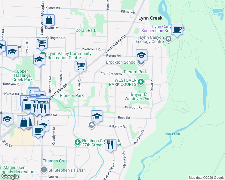 map of restaurants, bars, coffee shops, grocery stores, and more near 3271 Hoskins Road in North Vancouver