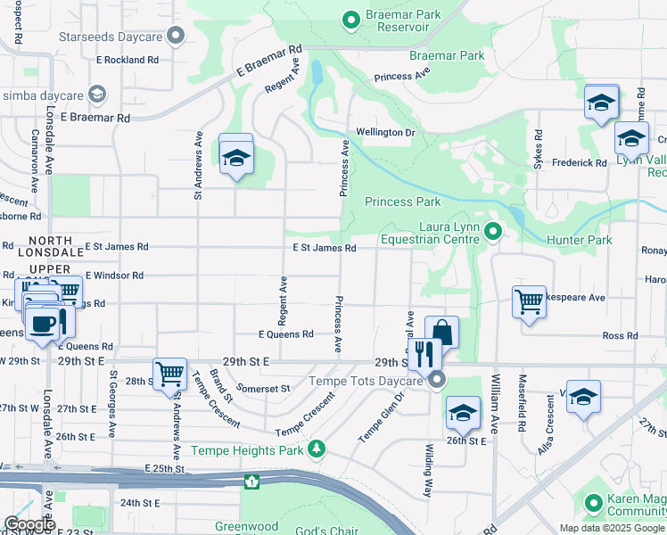 map of restaurants, bars, coffee shops, grocery stores, and more near 690 East Windsor Road in North Vancouver